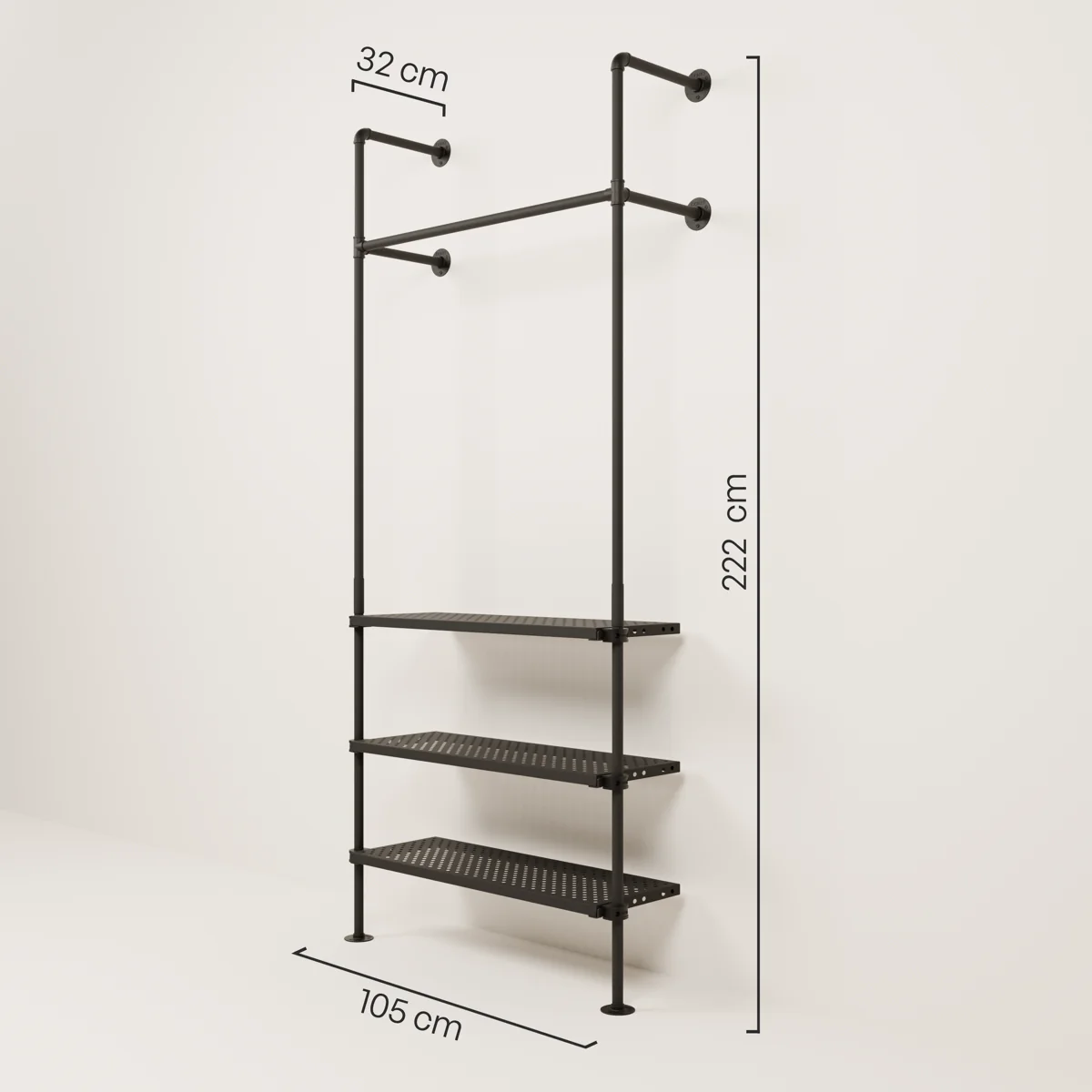 KIM 1 METAL – 3 planken | Kledingstang met legplank - Image 3