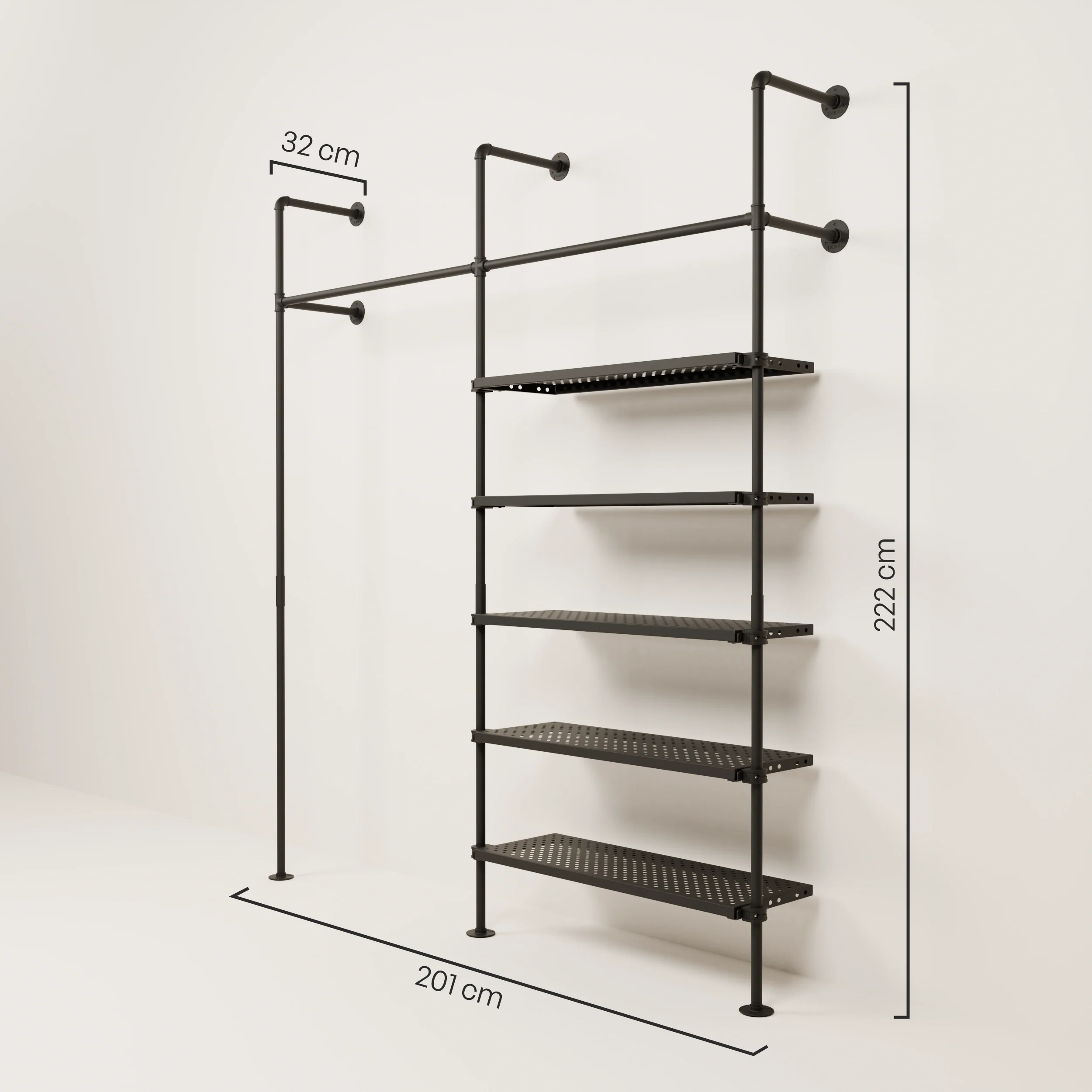 KIM 2 METAL – 5 planken | Wandplank met kledingstang - Image 3