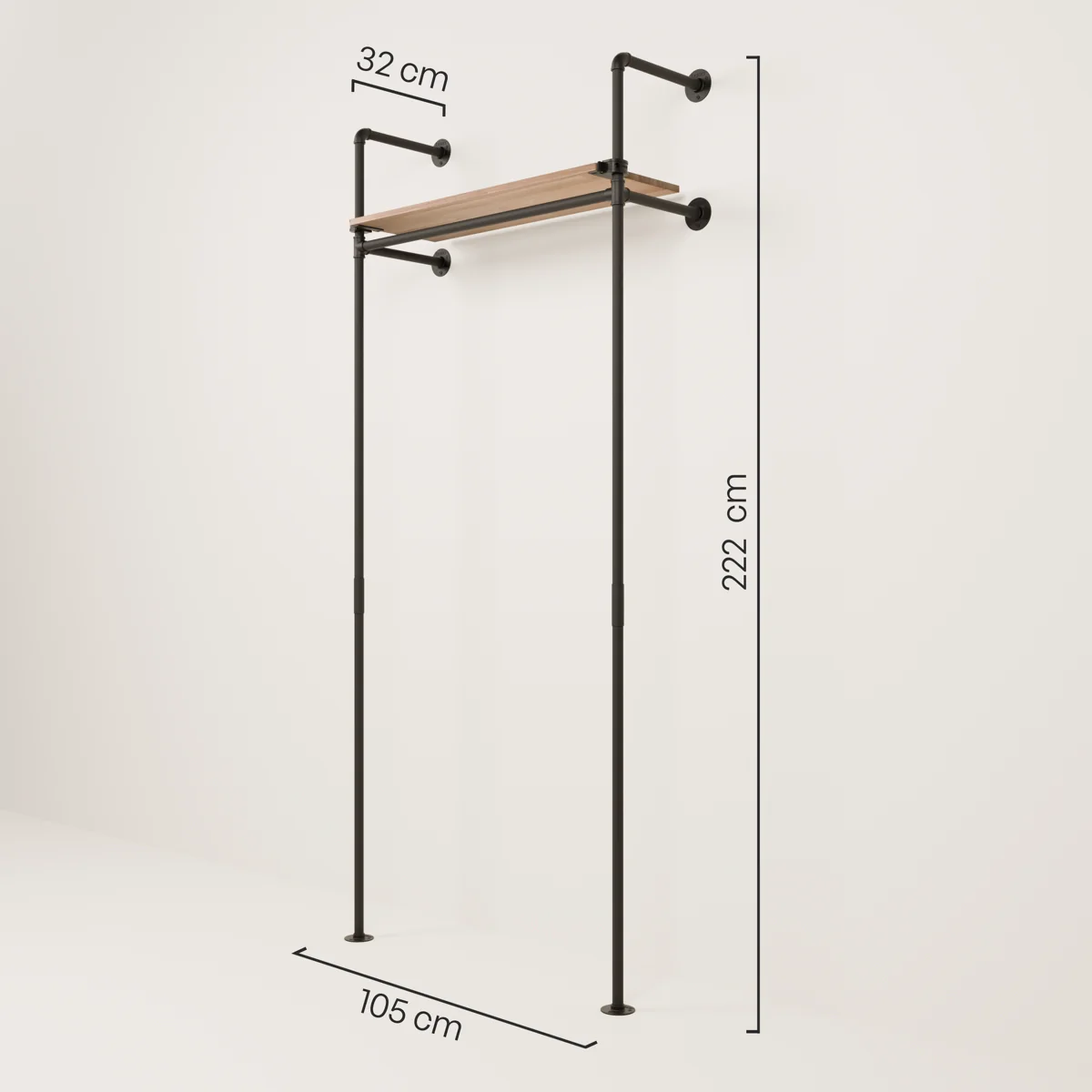 KIM 1 OAK – 1 bovenste plank | Kapstok industrieel ontwerp | met hoedenplank - Image 3