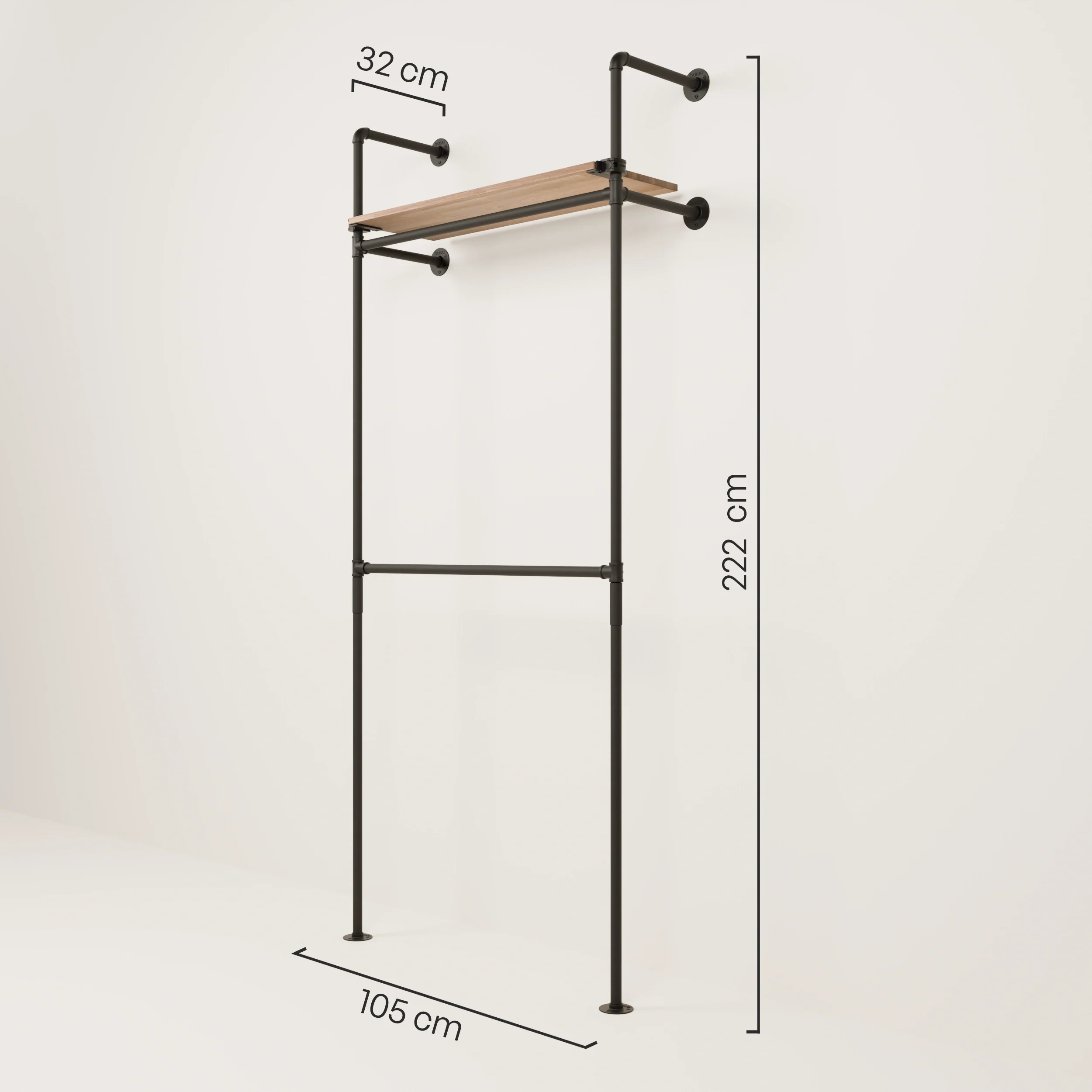 KIM DOUBLE 1 OAK - 1 plank | Kapstok hout metaal | met hoedenplank - Image 3