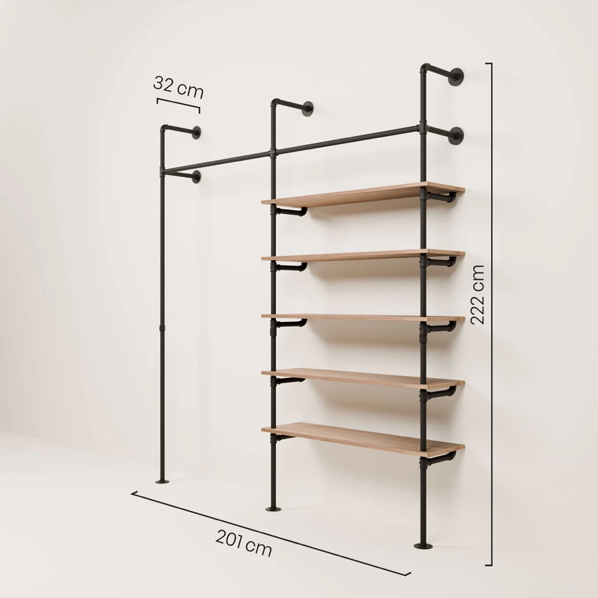 FRIDA OAK – Kledingstang met plank - Image 3