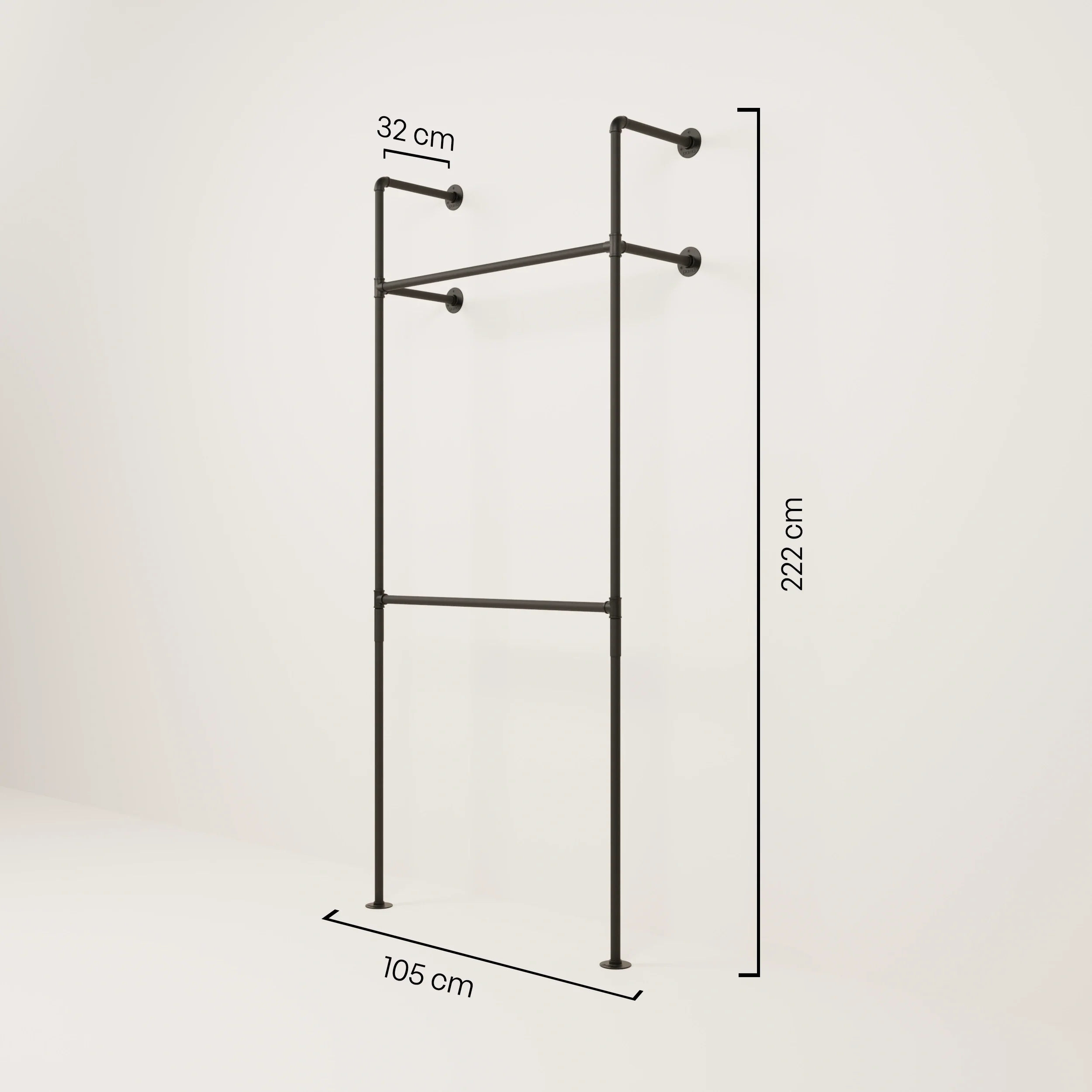 KIM DOUBLE 1 – wandkapstok | industrieel ontwerp | garderobestang - Image 3