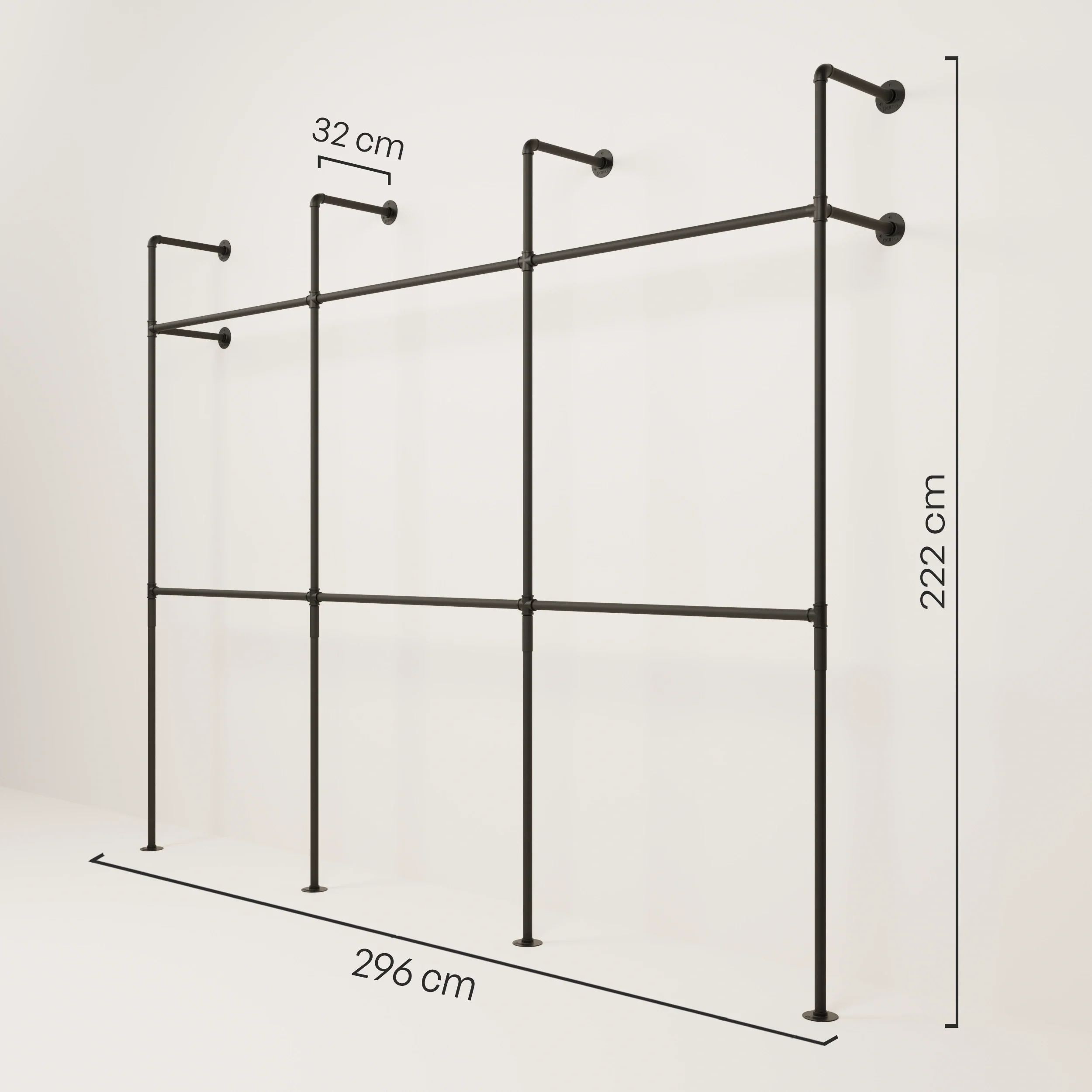 KIM DOUBLE 3 – wandkapstok | industrieel ontwerp I zwarte buizen - Image 3