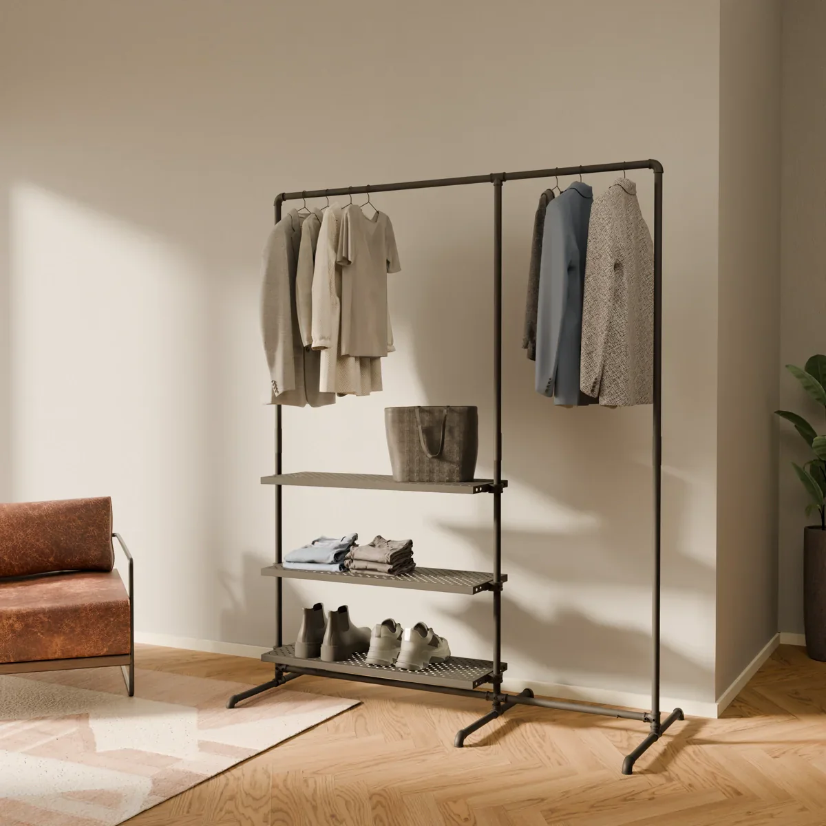 LAS 1.5 METAL – 3 planken | Kledingrek met opbergvakken - Image 2
