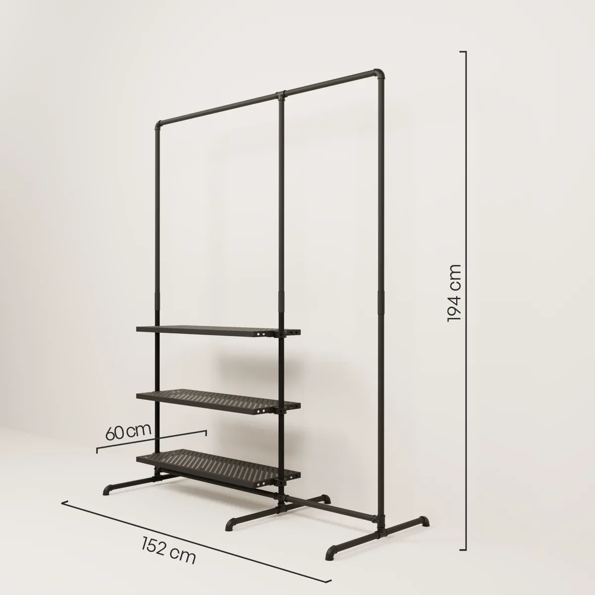 LAS 1.5 METAL – 3 planken | Kledingrek met opbergvakken - Image 3