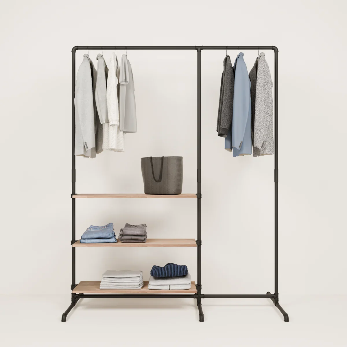 LAS 1.5 OAK – 3 legplanken | Kledingrek met opbergvlak