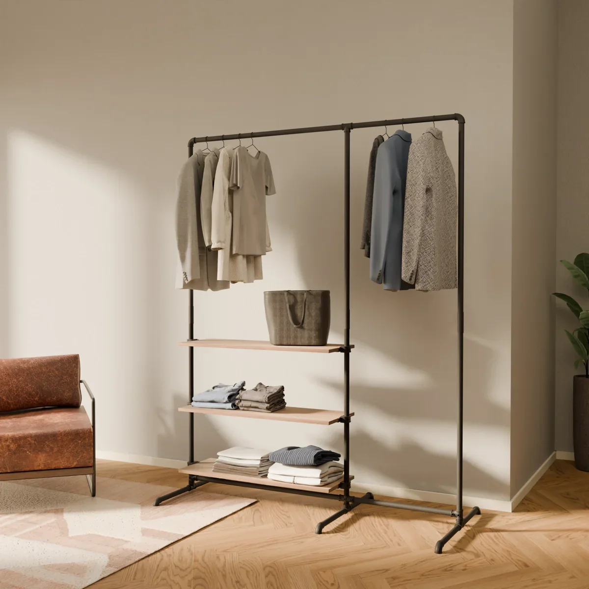 LAS 1.5 OAK – 3 legplanken | Kledingrek met opbergvlak - Image 2