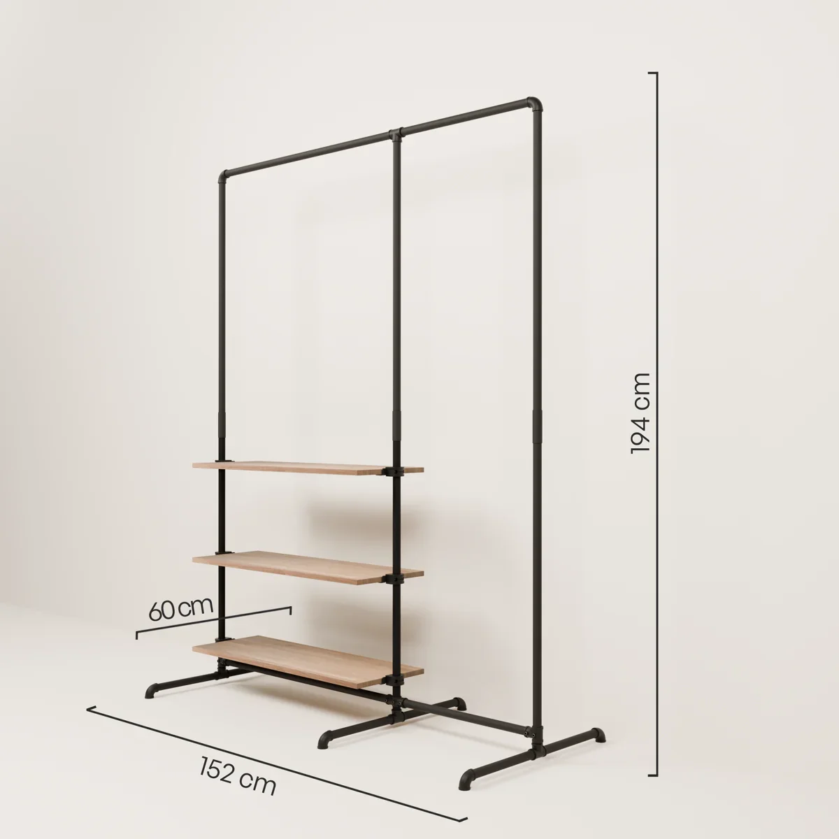 LAS 1.5 OAK – 3 legplanken | Kledingrek met opbergvlak - Image 3