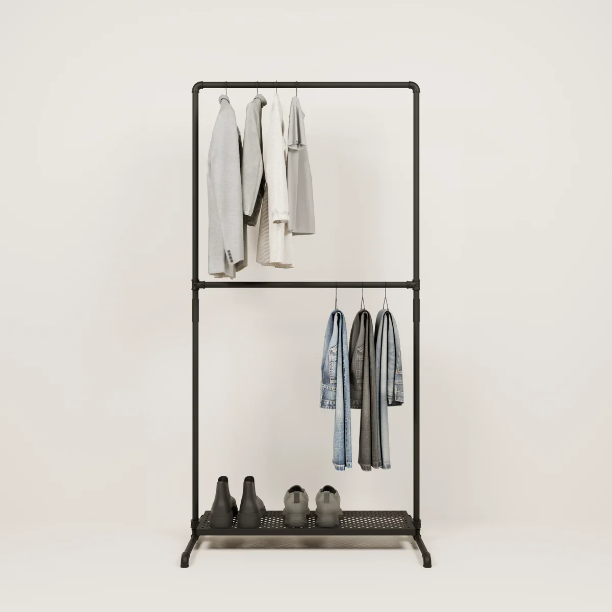 LAS 1 METAL – 1 plank | Metalen kledingrek met plank