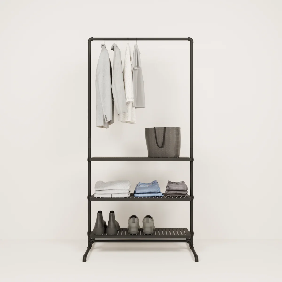 LAS 1 METAL – 3 planken | Kledingrek met planken