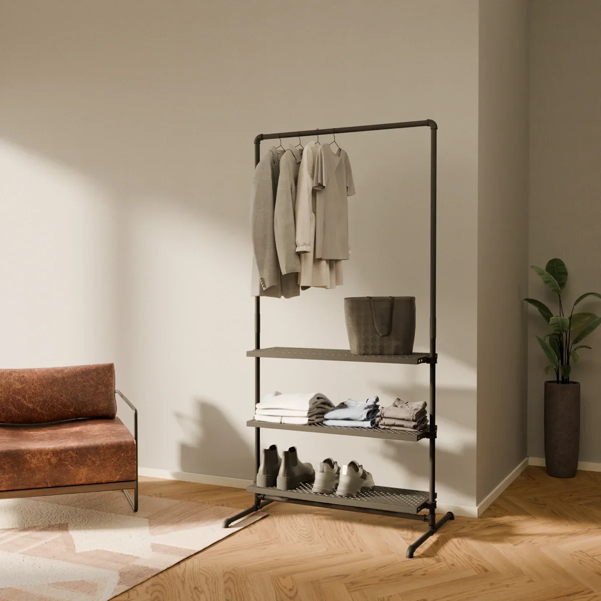 LAS 1 METAL – 3 planken | Kledingrek met planken - Image 2