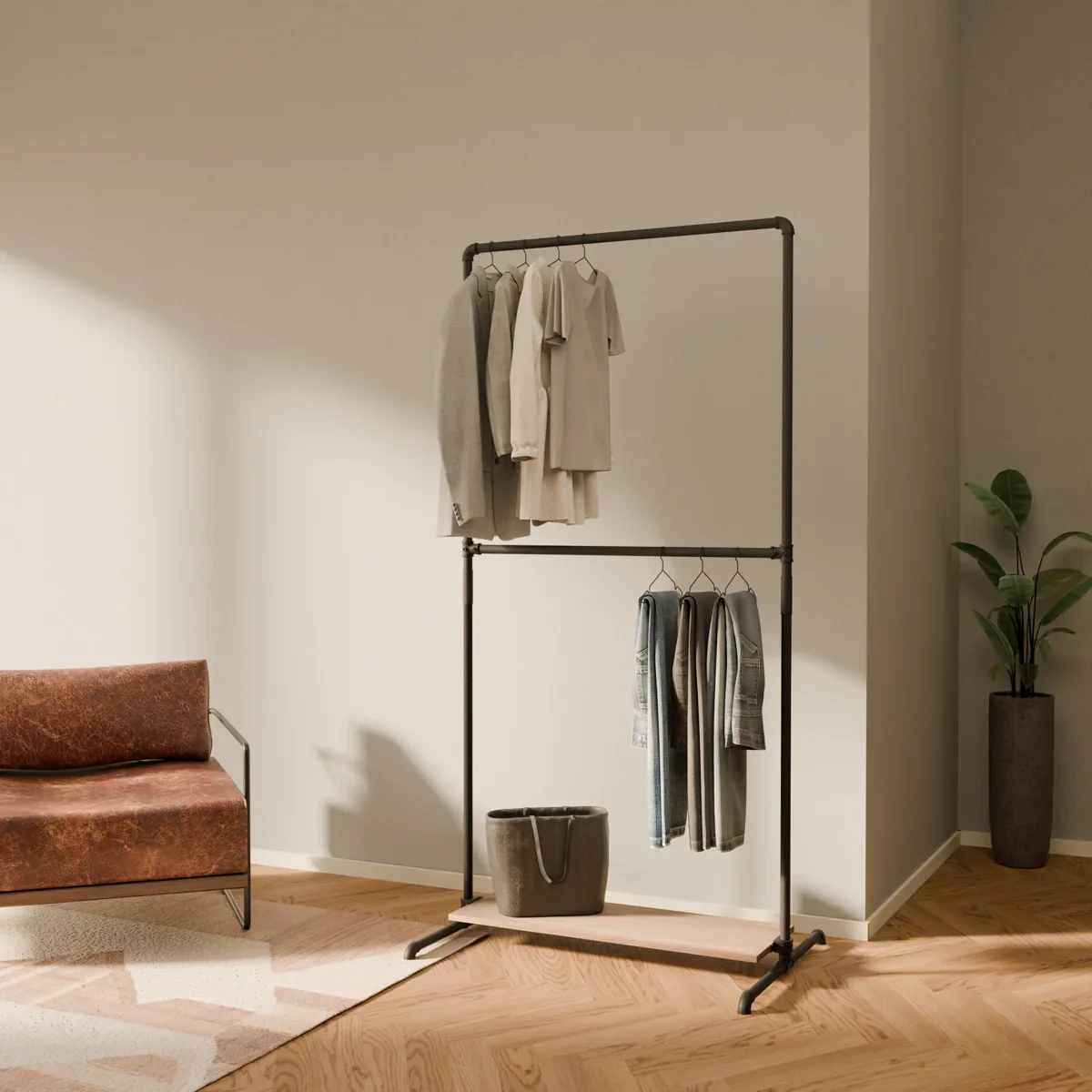 LAS 1 OAK – 1 plank | Kledingrek met plank - Image 2