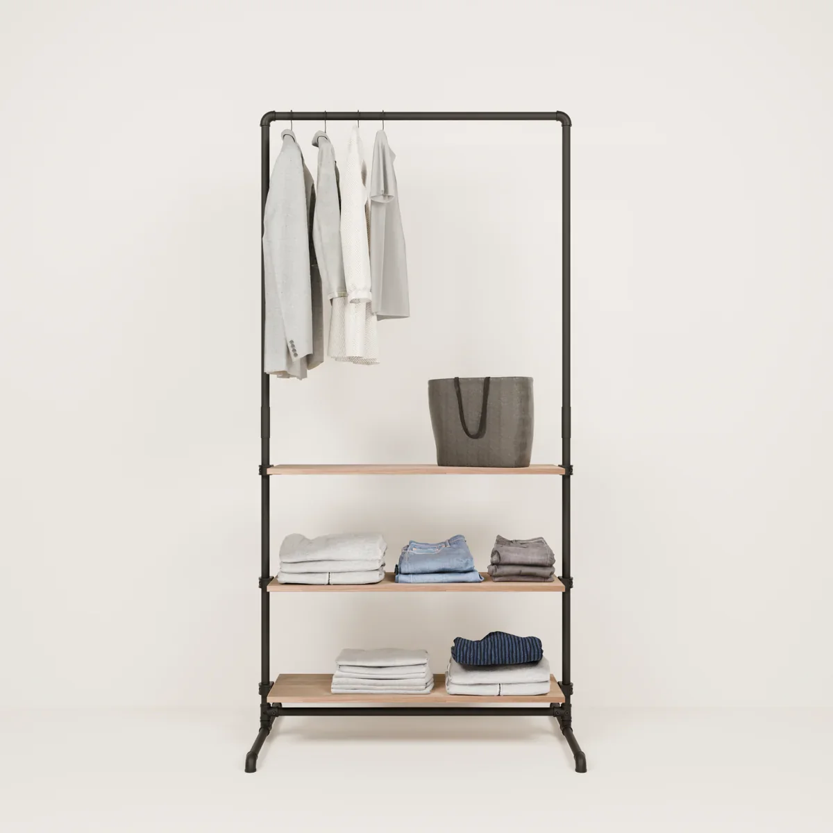 LAS 1 OAK – 3 planken | Kledingrek met smalle plank