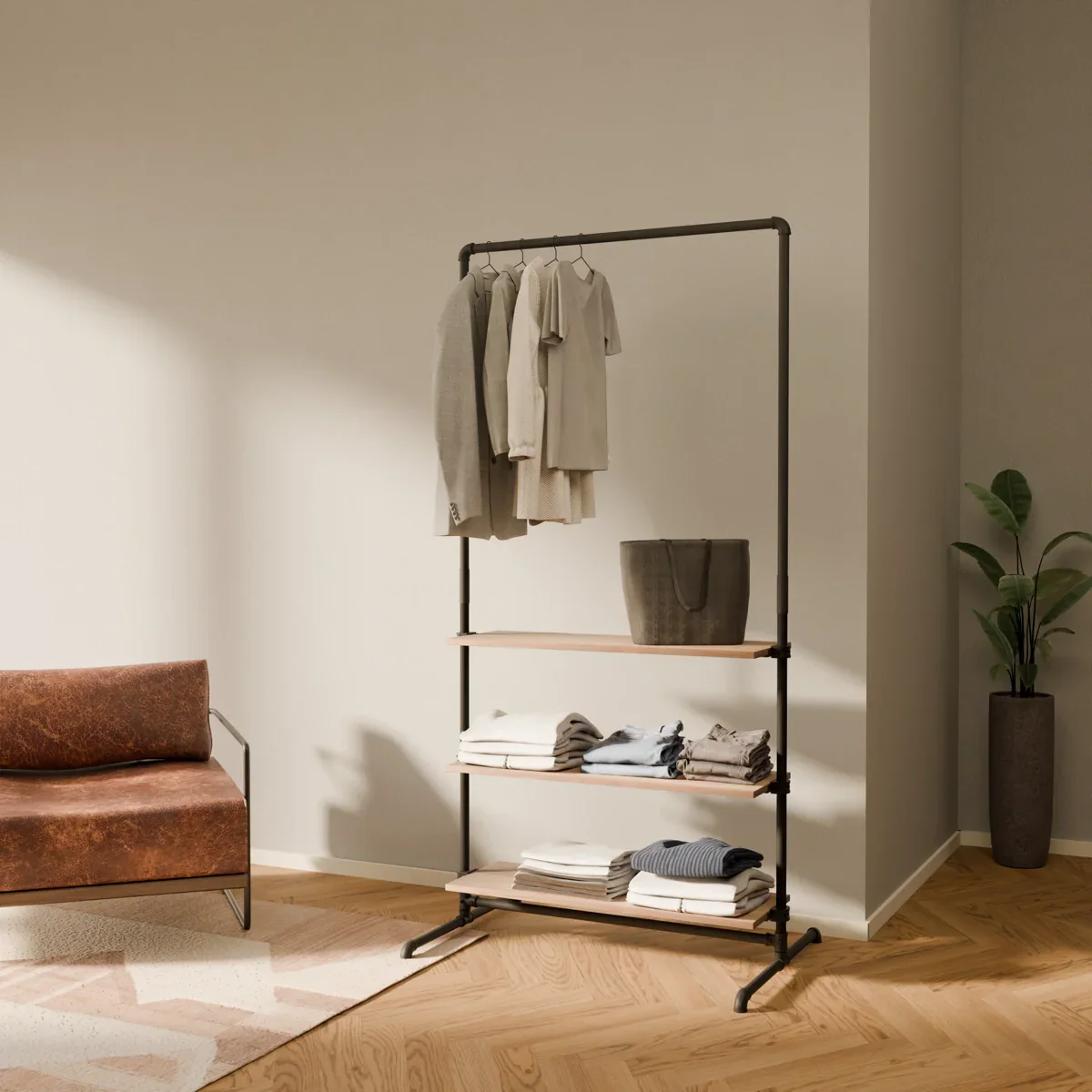 LAS 1 OAK – 3 planken | Kledingrek met smalle plank - Image 2