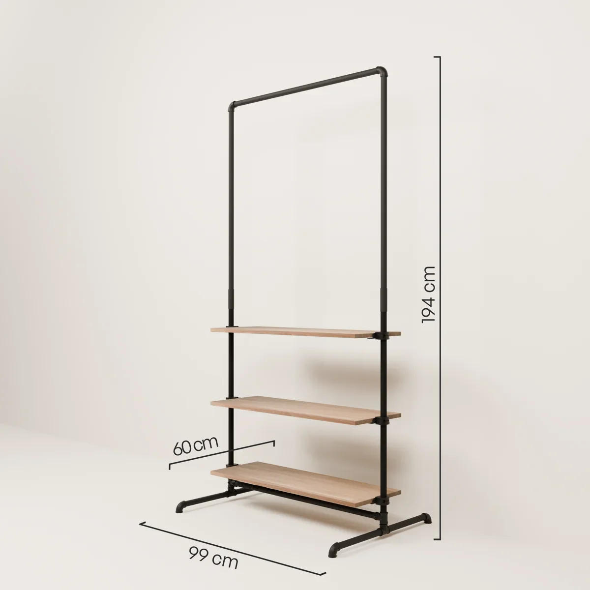 LAS 1 OAK – 3 planken | Kledingrek met smalle plank - Image 3