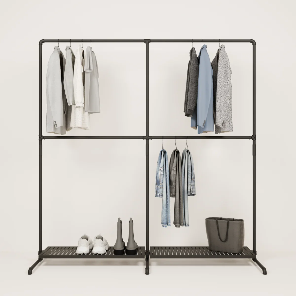 LAS 2 METAL – 2 planken | Garderoberek zwart met plank