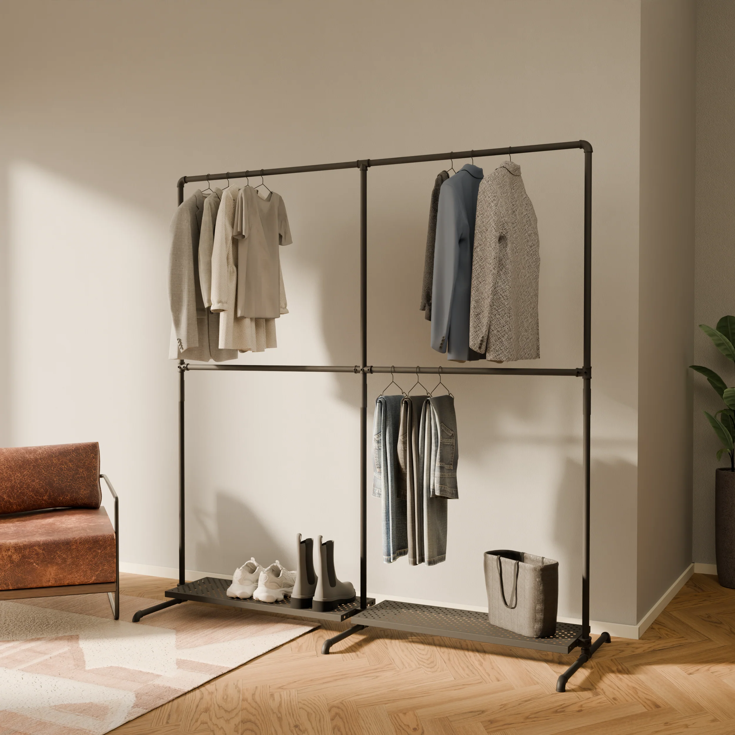 LAS 2 METAL – 2 planken | Garderoberek zwart met plank - Image 2