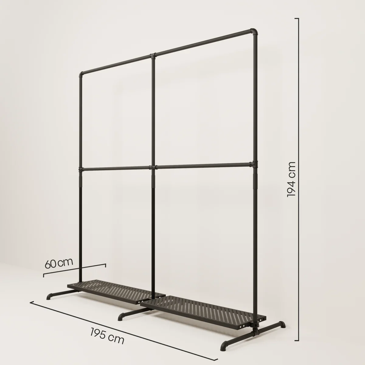 LAS 2 METAL – 2 planken | Garderoberek zwart met plank - Image 3