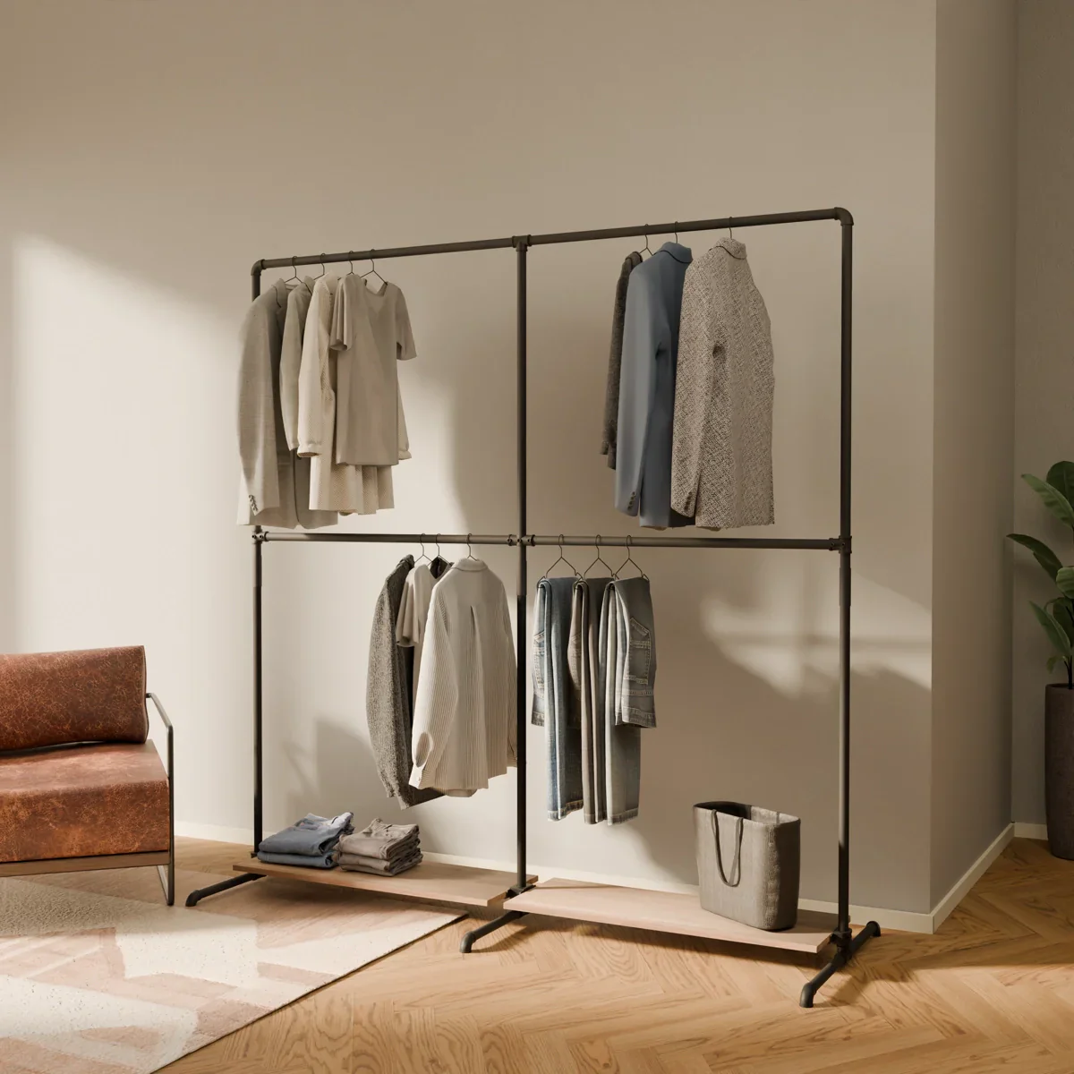 LAS 2 OAK – 2 planken | Kledingrek met houten plank - Image 2