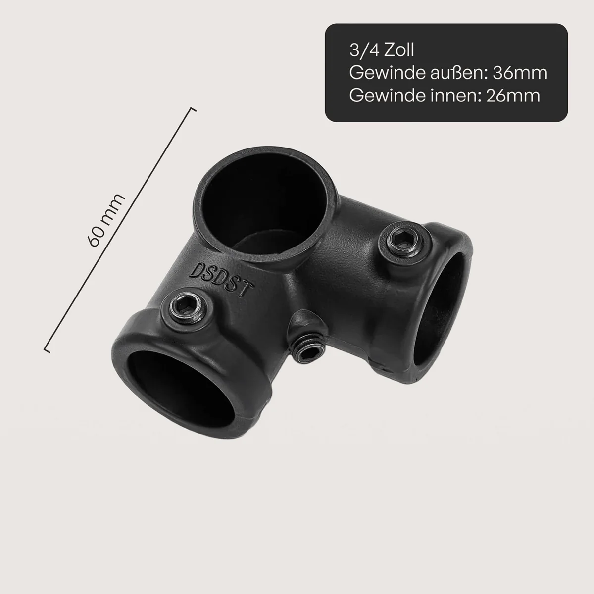 Fitting 3-voudige hoekklem – Buisverbinder zwart - Image 2